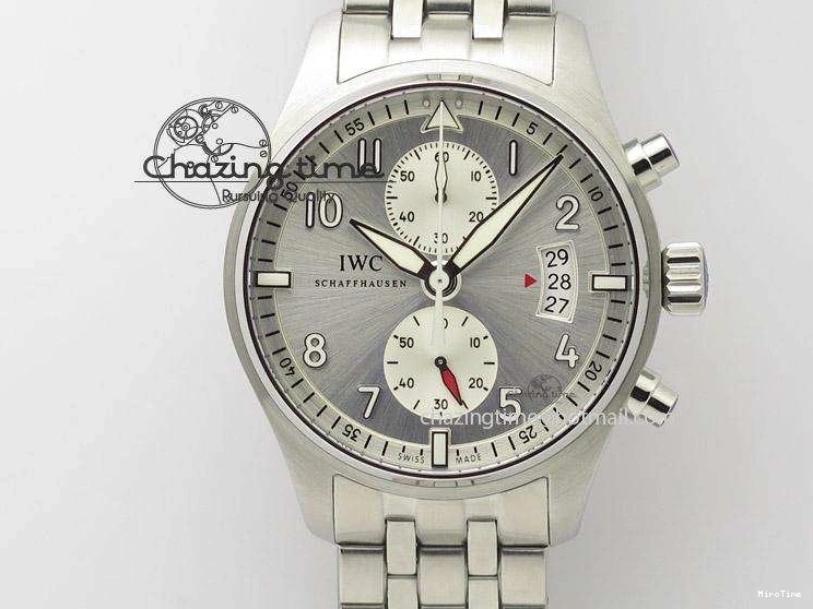 MIROTIME 0118 Pilot Chrono SS IW387809 ZF 1:1 Best Edition Silver Dial On SS Bracelet A Trendsetting 7327